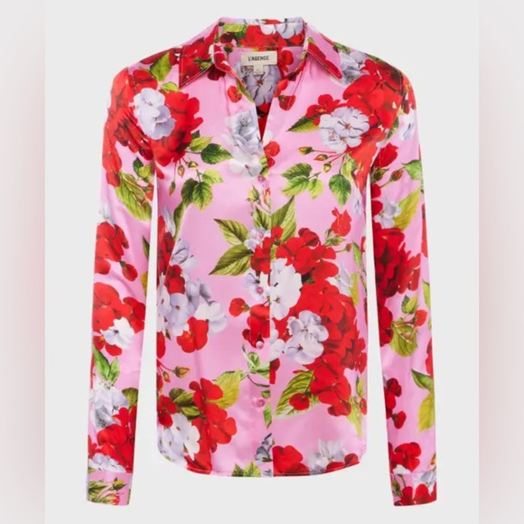 L’AGENCE Tyler Floral Print Silk Blouse